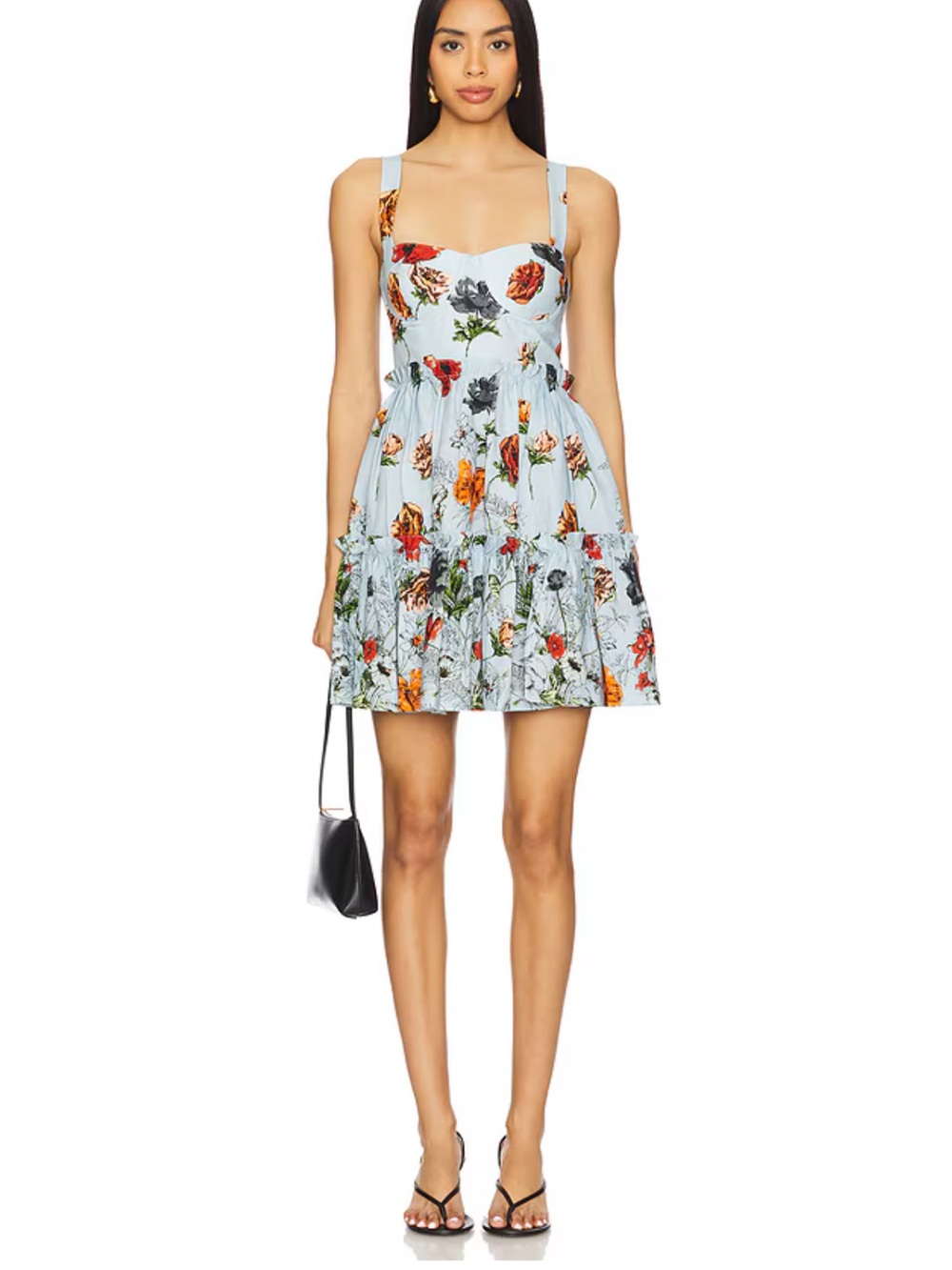 Cara Cara Floral Square-Neck Mini Dress in Light Blue